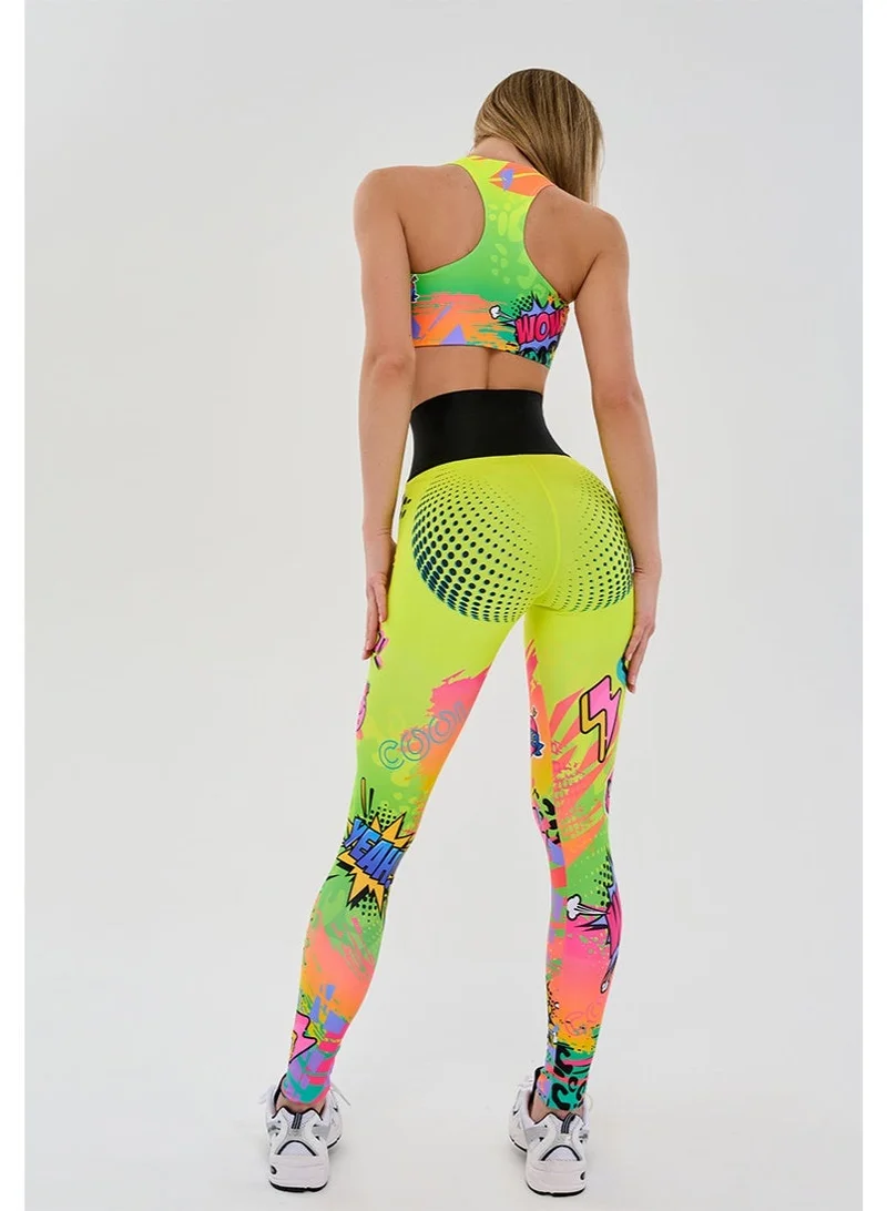 Bona Fide Bona Fide Neon High Waisted Workout Leggings for Women – Colorful Graphic Print – Compression Fit for Gym & Dance